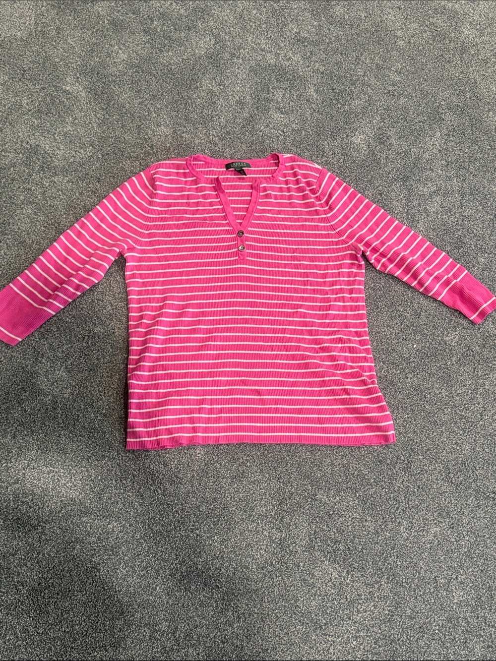 Talbots Hot Pink and White Striped Split-Neck Sweater